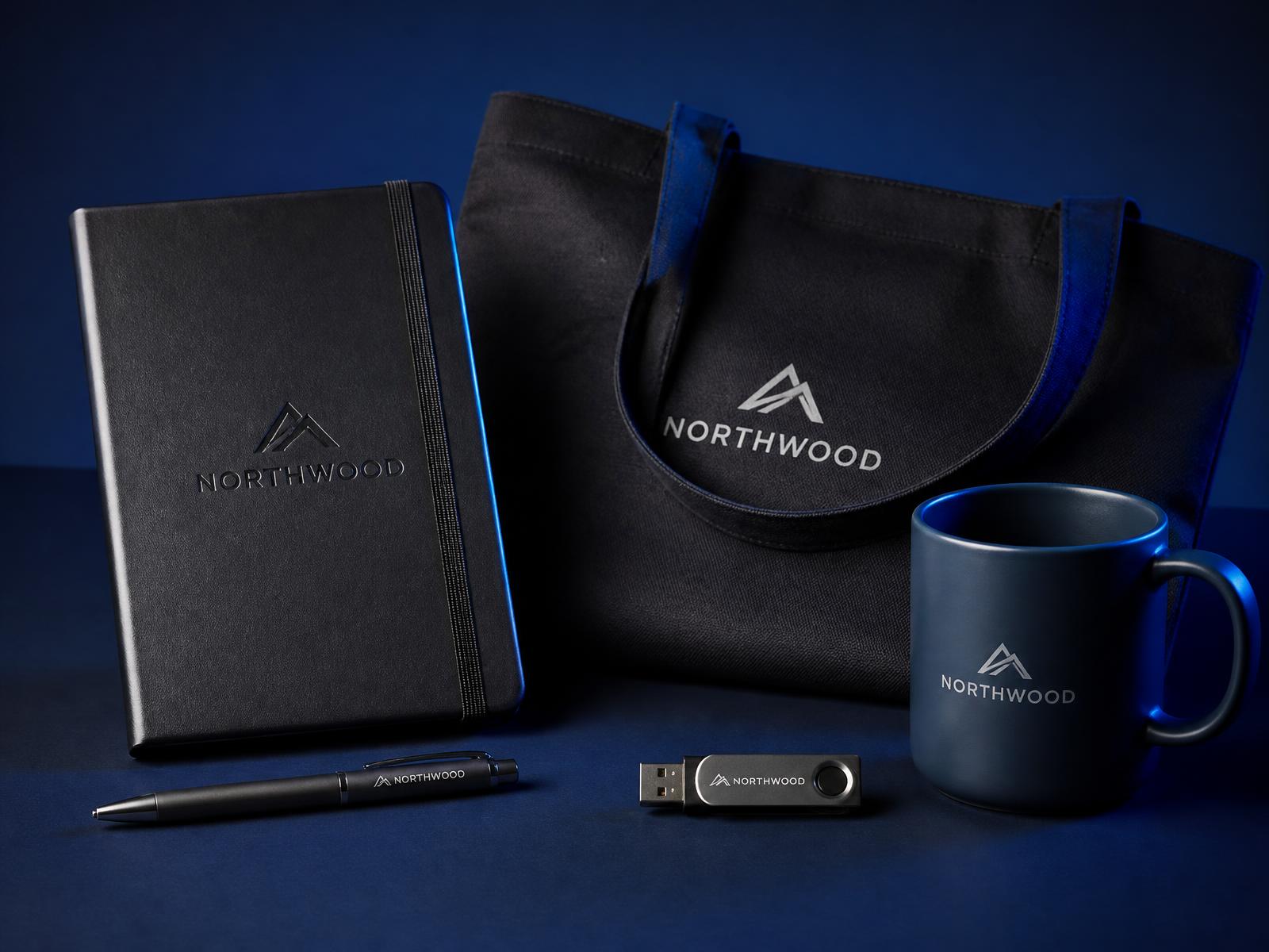 Artículos promocionales personalizados: libreta, bolígrafo, tote bag, taza y USB